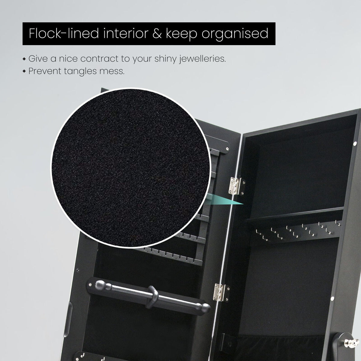 Mirror Jewellery Cabinet Organiser 2 Drawers LOWE 146cm BLACK - Glam Warehouse