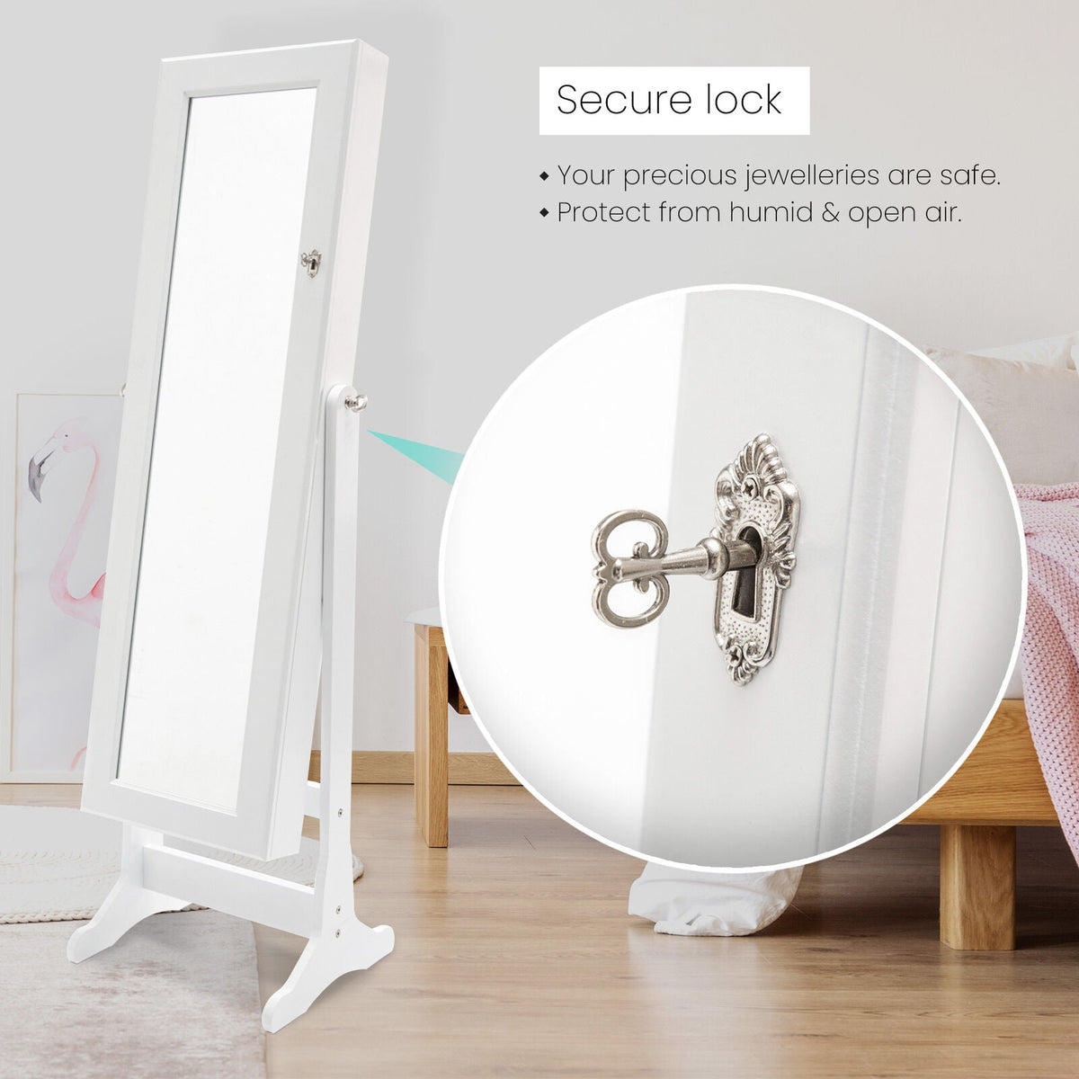 Mirror Jewellery Cabinet Organiser 2 Drawers LOWE 146cm WHITE - Glam Warehouse