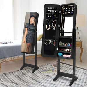 Mirror Jewellery Cabinet Organiser LED 146cm BLACK - Glam Warehouse