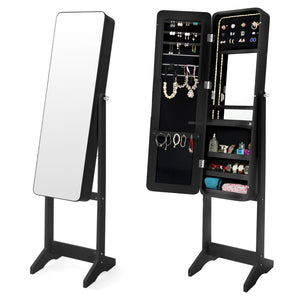 Mirror Jewellery Cabinet Organiser LED 146cm BLACK - Glam Warehouse