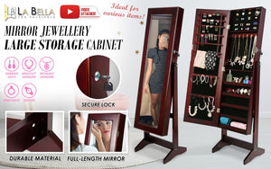 Mirror Jewellery Cabinet Storage Organiser LUVO 146cm WALNUT - Glam Warehouse