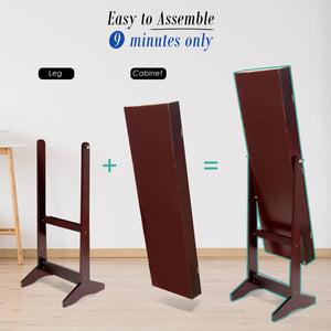 Mirror Jewellery Cabinet Storage Organiser LUVO 146cm WALNUT - Glam Warehouse