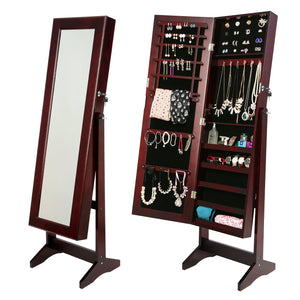 Mirror Jewellery Cabinet Storage Organiser LUVO 146cm WALNUT - Glam Warehouse