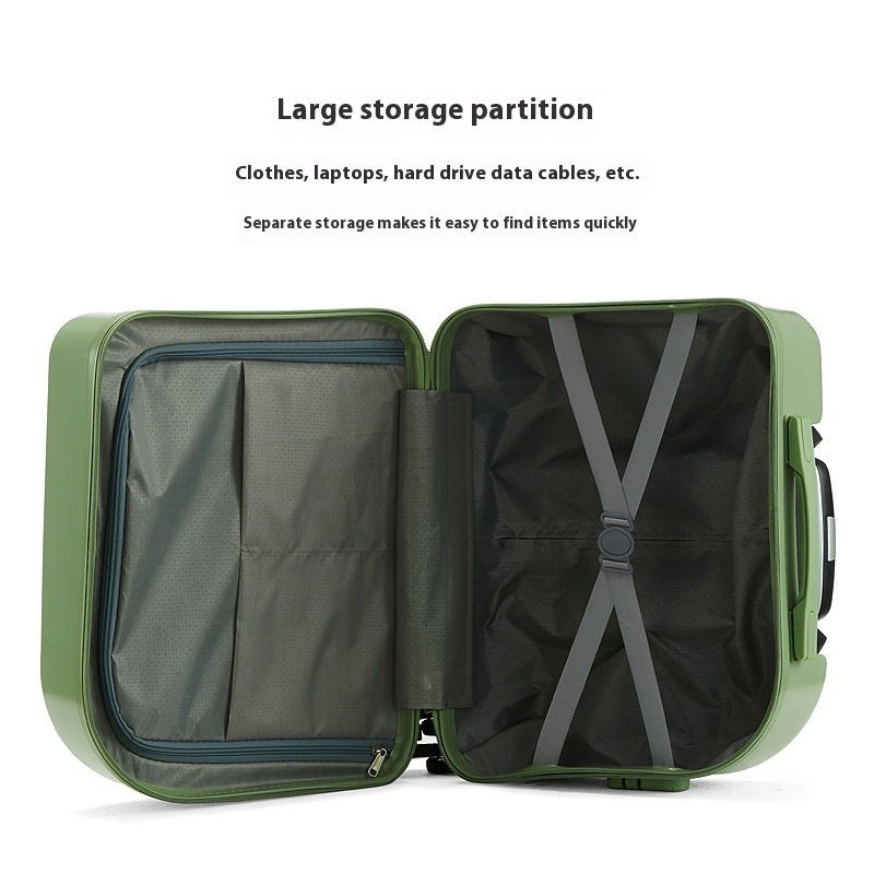 Olive Green 18-Inch Lightweight Carry-On Luggage - Waterproof & Anti-Theft Suitcase with Silent Universal Wheels - Glam Warehouse