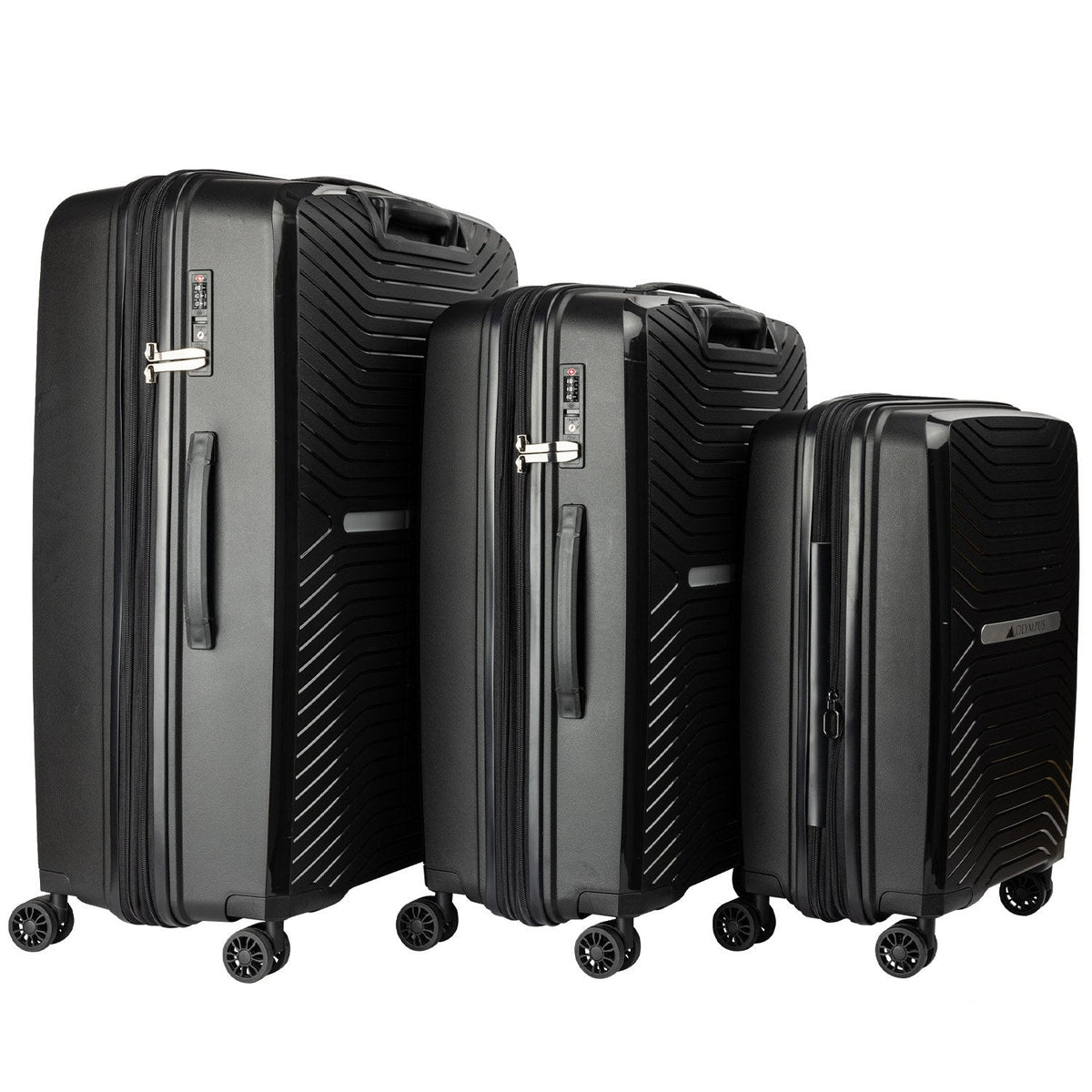 Olympus 3PC Astra Luggage Set Hard Shell Suitcase - Obsidian Black - Glam Warehouse