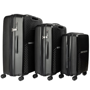 Olympus 3PC Astra Luggage Set Hard Shell Suitcase - Obsidian Black - Glam Warehouse