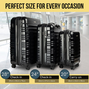 Olympus Noctis 3PC Luggage Set Hard Shell ABS+PC - Stygian Black - Glam Warehouse