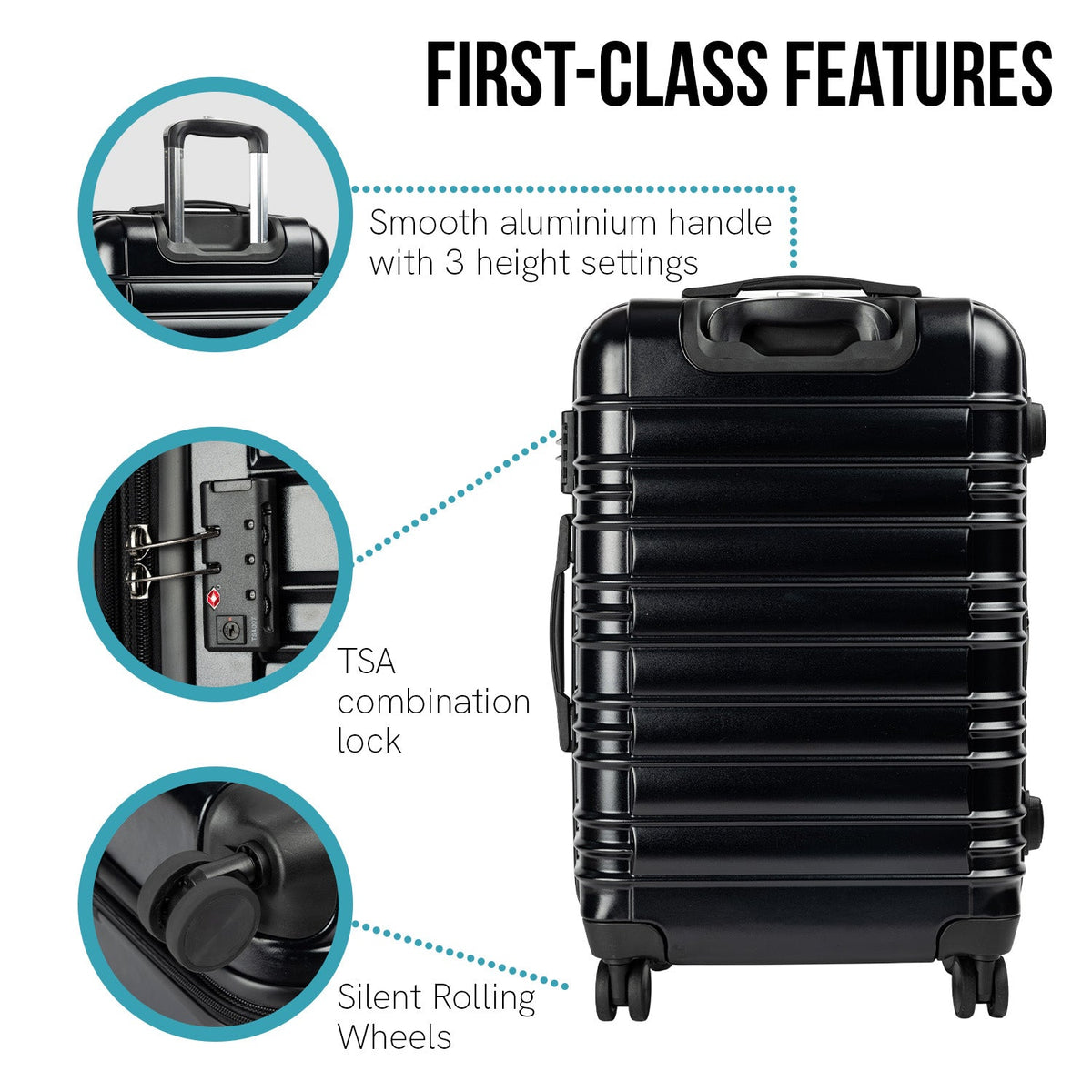 Olympus Noctis 3PC Luggage Set Hard Shell ABS+PC - Stygian Black - Glam Warehouse