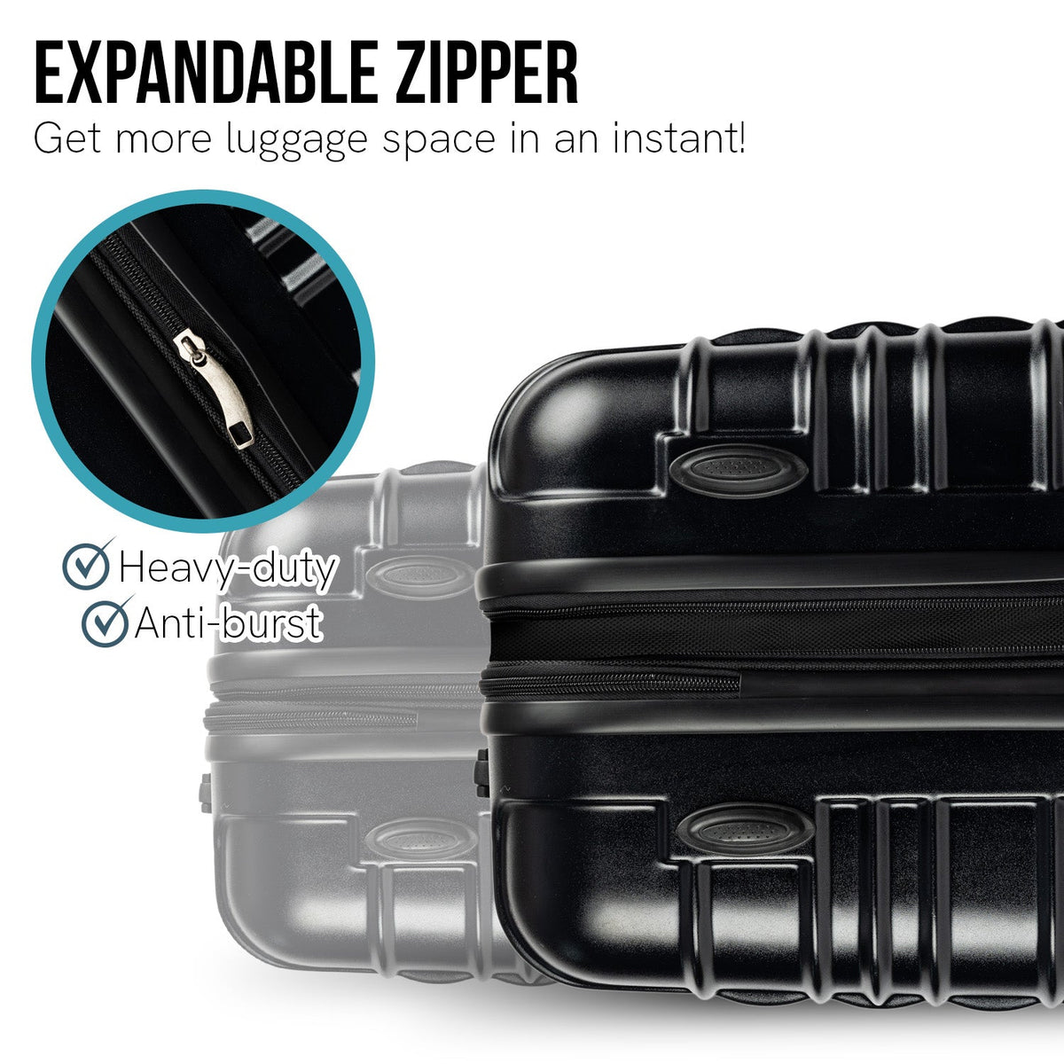 Olympus Noctis 3PC Luggage Set Hard Shell ABS+PC - Stygian Black - Glam Warehouse