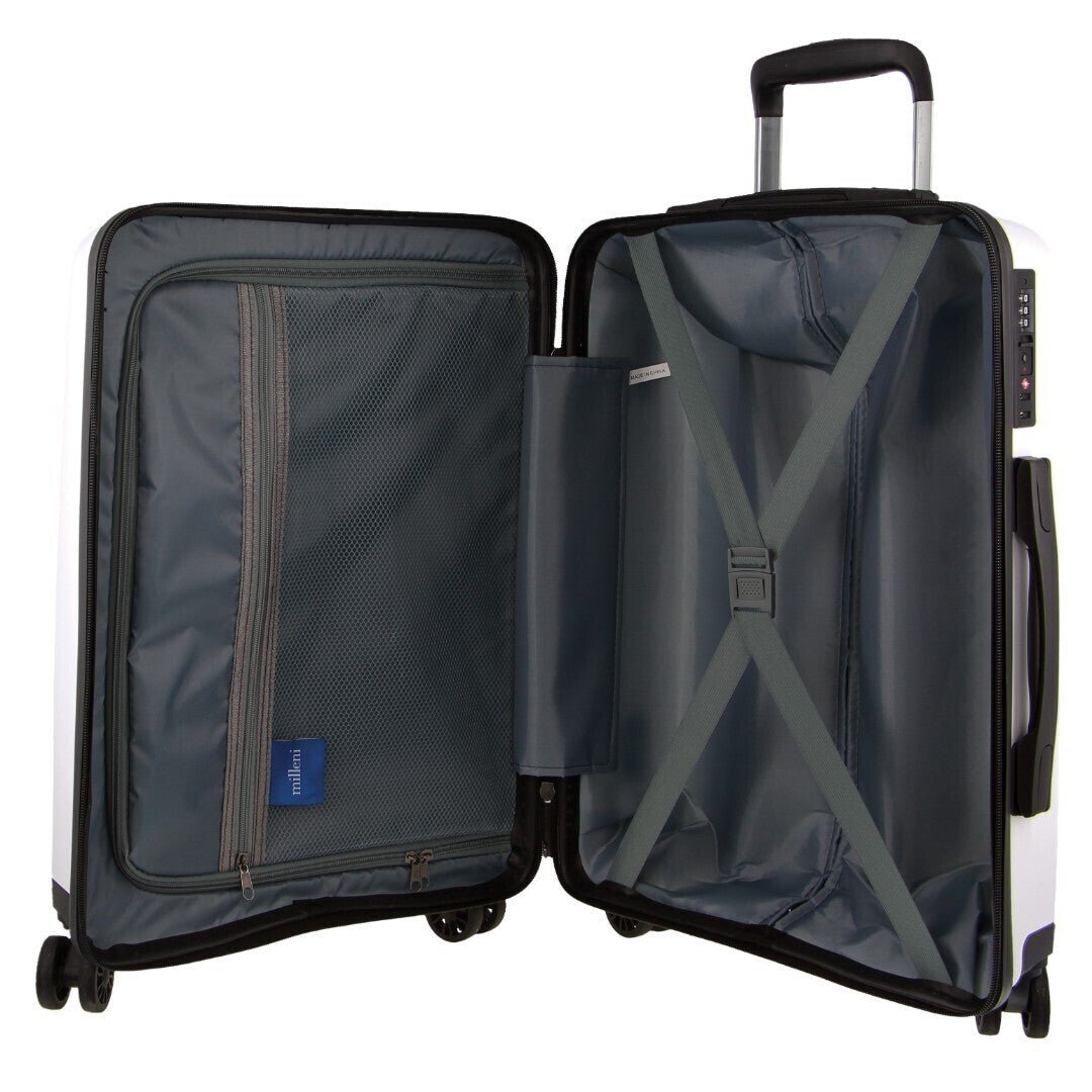 Pierre Cardin Inspired Milleni Cabin Luggage Bag Travel Carry On Suitcase 54cm (39L) - White - Glam Warehouse