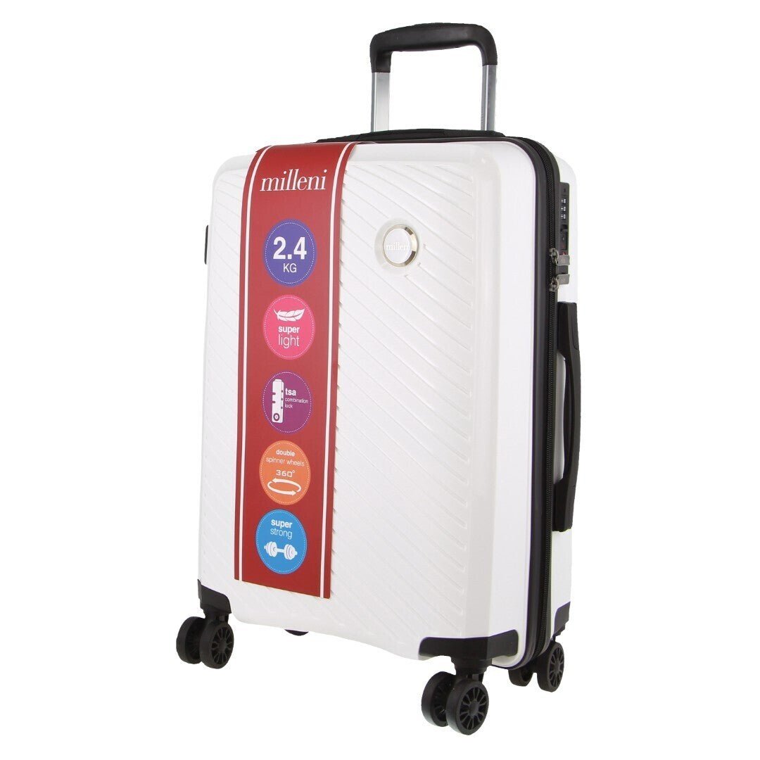 Pierre Cardin Inspired Milleni Cabin Luggage Bag Travel Carry On Suitcase 54cm (39L) - White - Glam Warehouse