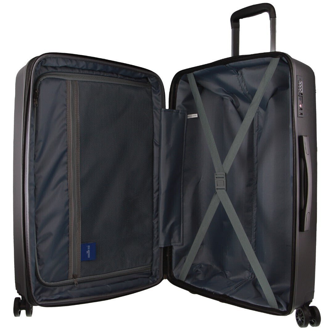 Pierre Cardin Inspired Milleni Checked Luggage Bag Travel Carry On Suitcase 65cm (82.5L) - Black - Glam Warehouse