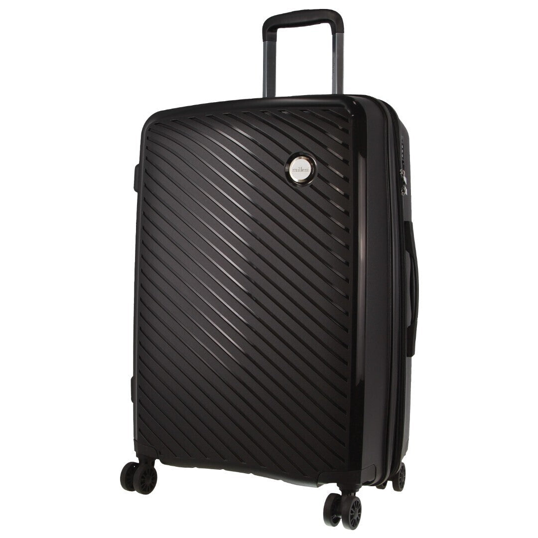 Pierre Cardin Inspired Milleni Checked Luggage Bag Travel Carry On Suitcase 65cm (82.5L) - Black - Glam Warehouse