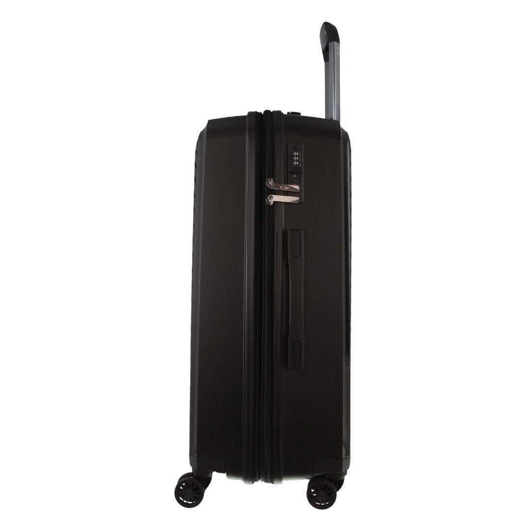 Pierre Cardin Inspired Milleni Checked Luggage Bag Travel Carry On Suitcase 65cm (82.5L) - Black - Glam Warehouse