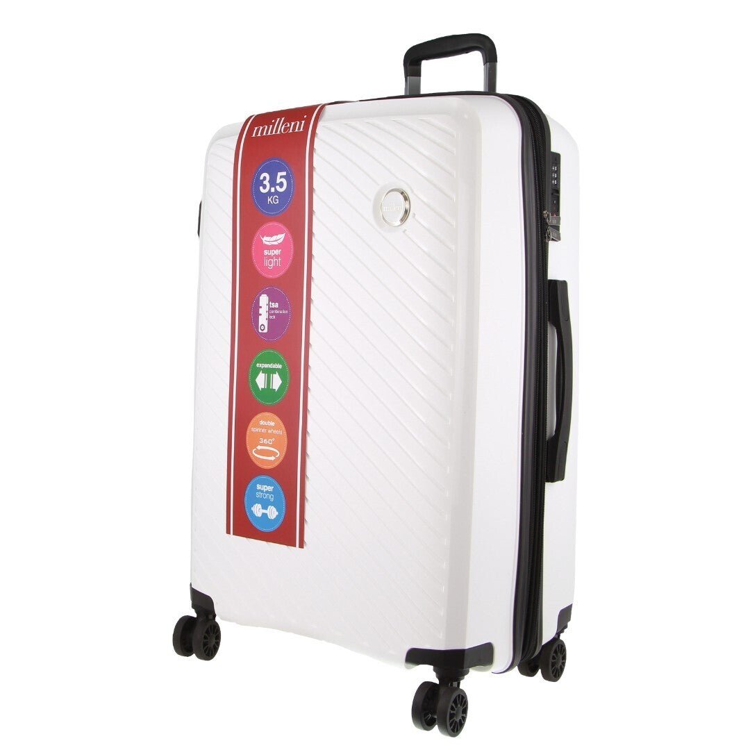 Pierre Cardin Inspired Milleni Checked Luggage Bag Travel Carry On Suitcase 75cm (124L) - White - Glam Warehouse