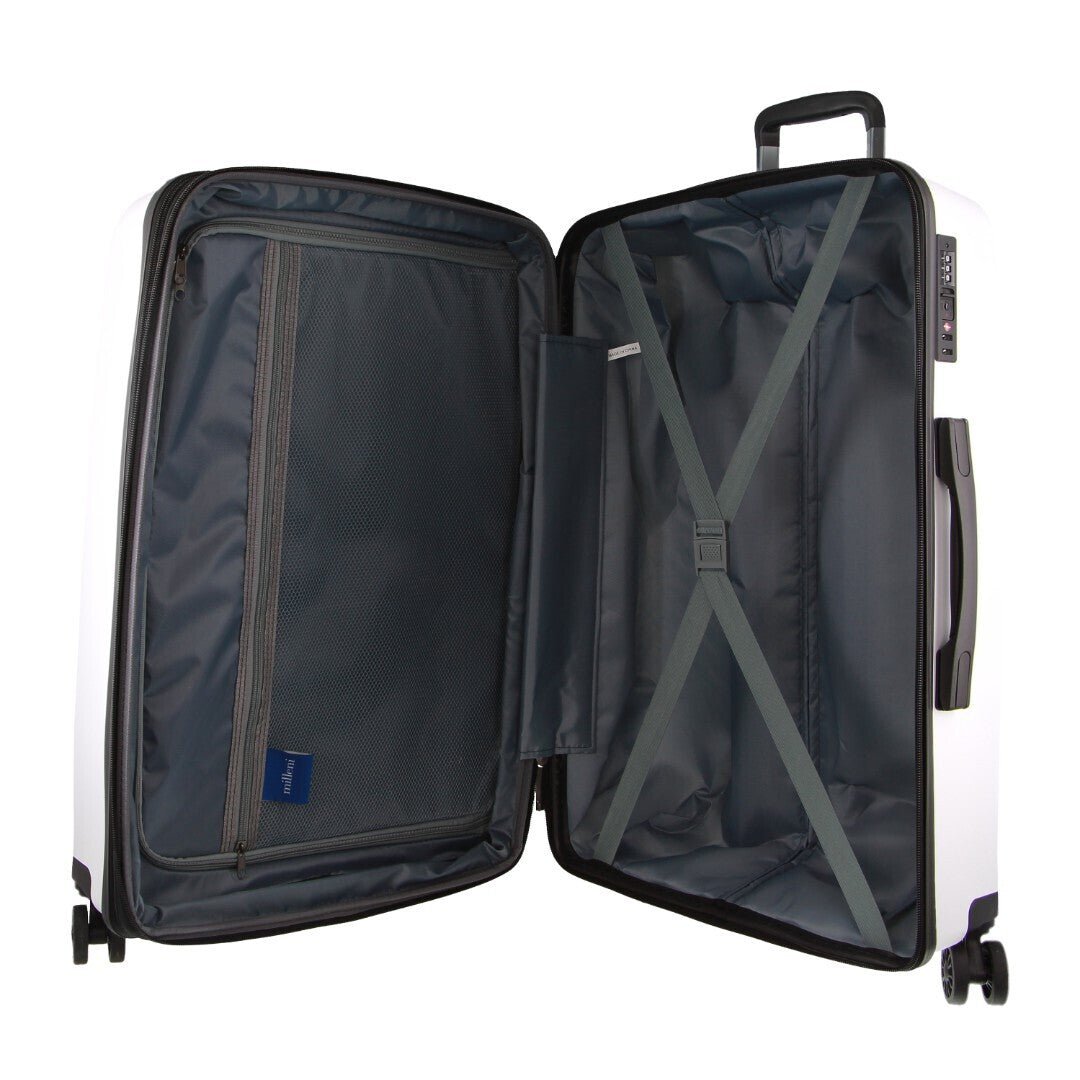 Pierre Cardin Inspired Milleni Checked Luggage Bag Travel Carry On Suitcase 75cm (124L) - White - Glam Warehouse