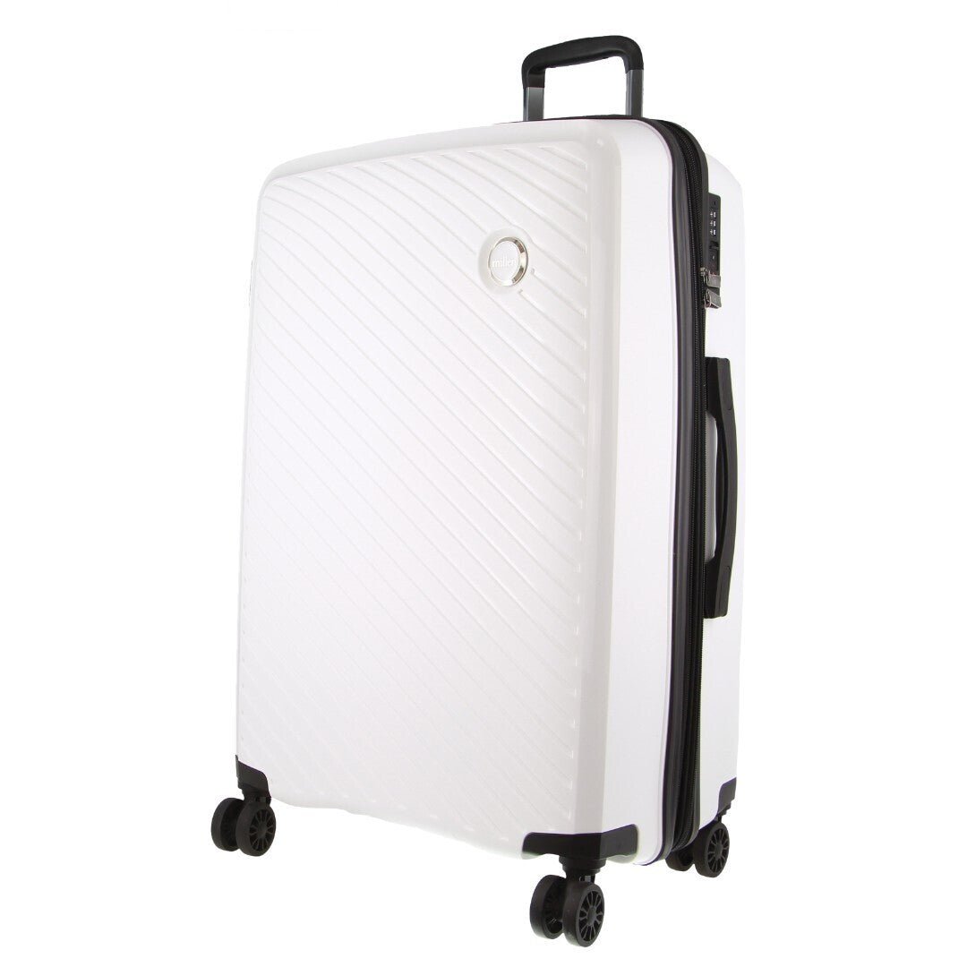 Pierre Cardin Inspired Milleni Checked Luggage Bag Travel Carry On Suitcase 75cm (124L) - White - Glam Warehouse