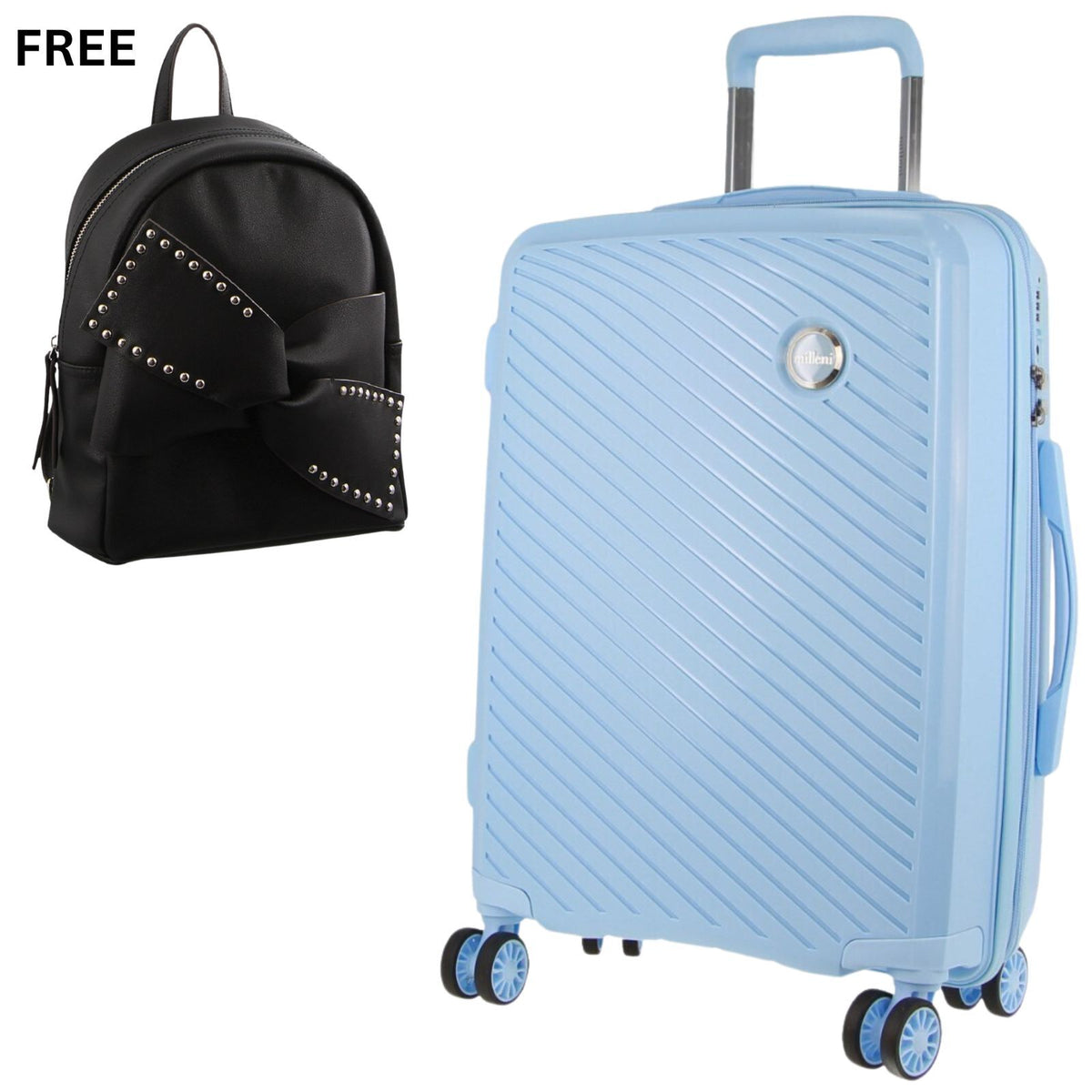 Pierre Cardin Inspired Milleni Luggage Bag Large in Blue + FREE Milleni Waist Bag - Glam Warehouse