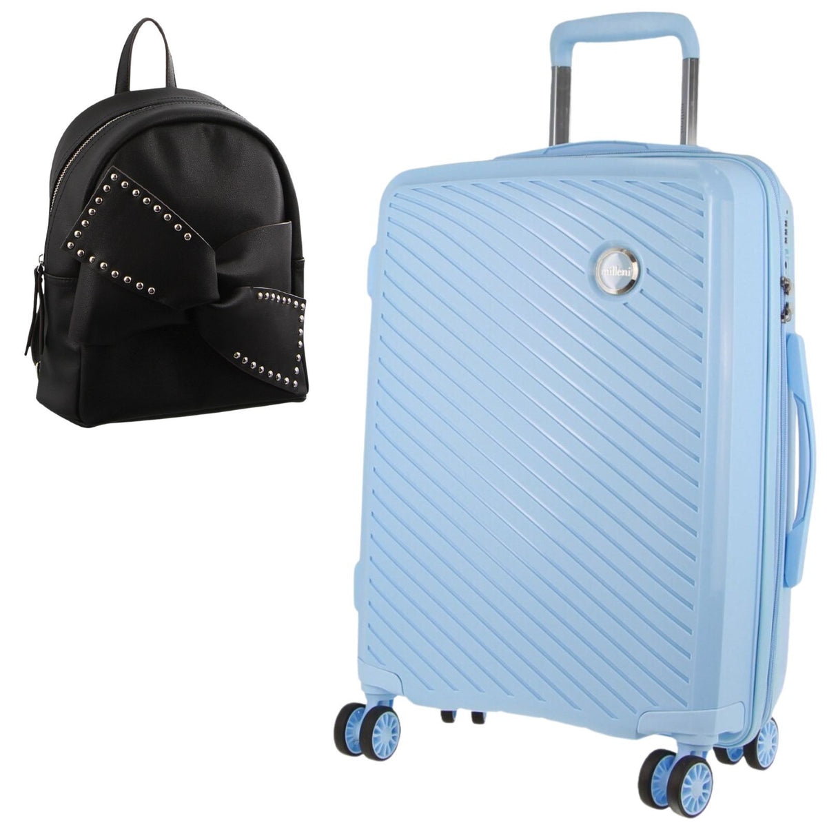 Pierre Cardin Inspired Milleni Luggage Bag Large in Blue + FREE Milleni Waist Bag - Glam Warehouse