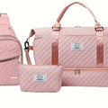 Pink Chic 3-Piece Quilted Travel Bag Set - Duffel, Crossbody Sling & Toiletry Pouch - Large Capacity & Lightweight - Glam Warehouse