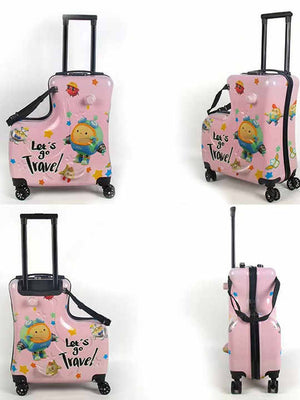 Pink Kids Ride-On Luggage - 20-Inch Cartoon Travel Suitcase with Footrest, Durable Rolling Carry-On for Children - Glam Warehouse