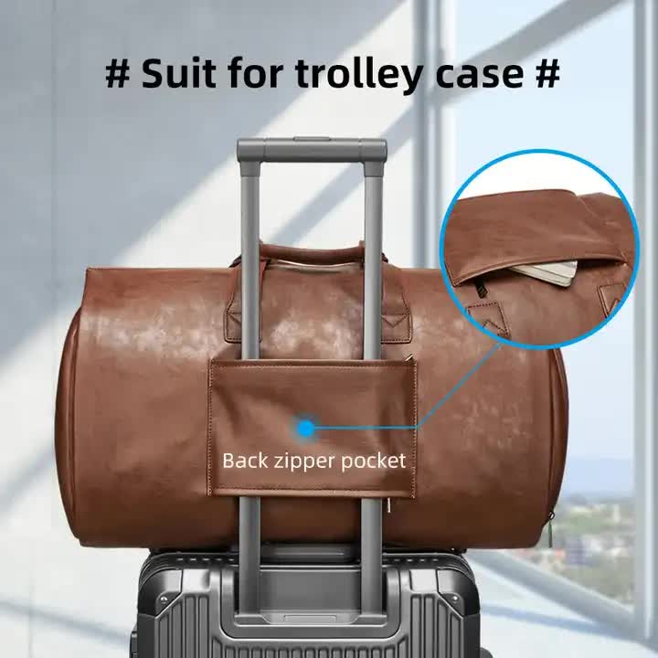 Pink PU Leather Travel Duffel Bag - Large Capacity Waterproof Suit Bag with Shoe Compartment - Glam Warehouse