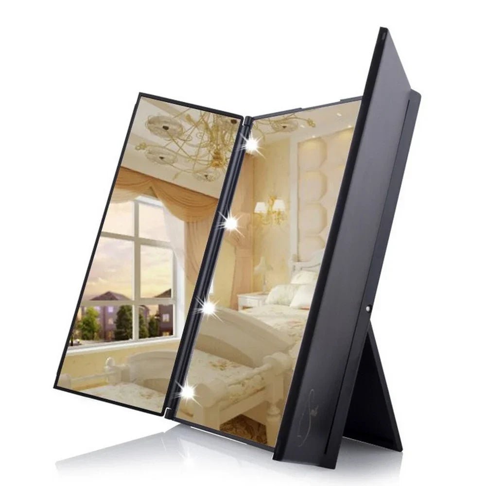 Portable Makeup Mirror with Hand Folding Led Mirror Lamp - Glam Warehouse