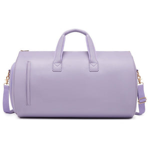 Purple PU Leather Travel Duffel Bag - Large Capacity Waterproof Suit Bag with Shoe Compartment - Glam Warehouse