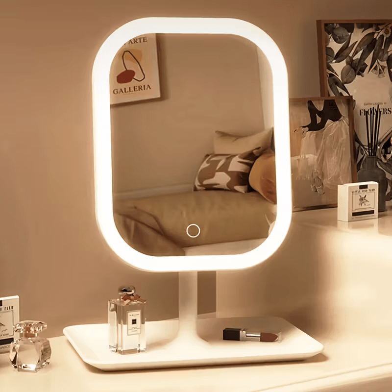 Rechargeable LED makeup mirror with light, three-color lighting mode, touch dimming, foldable portable desktop dressing mirror, travel portable beauty mirror, and can also be given as a Mother's Day, Valentine's Day or Christmas gift to your beloved one - Glam Warehouse