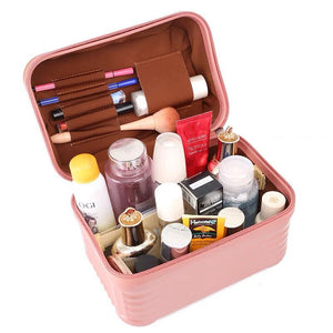 Red Durable Hard Shell Makeup Travel Case - Large Capacity Portable Cosmetic Organizer Box with Handle - Glam Warehouse