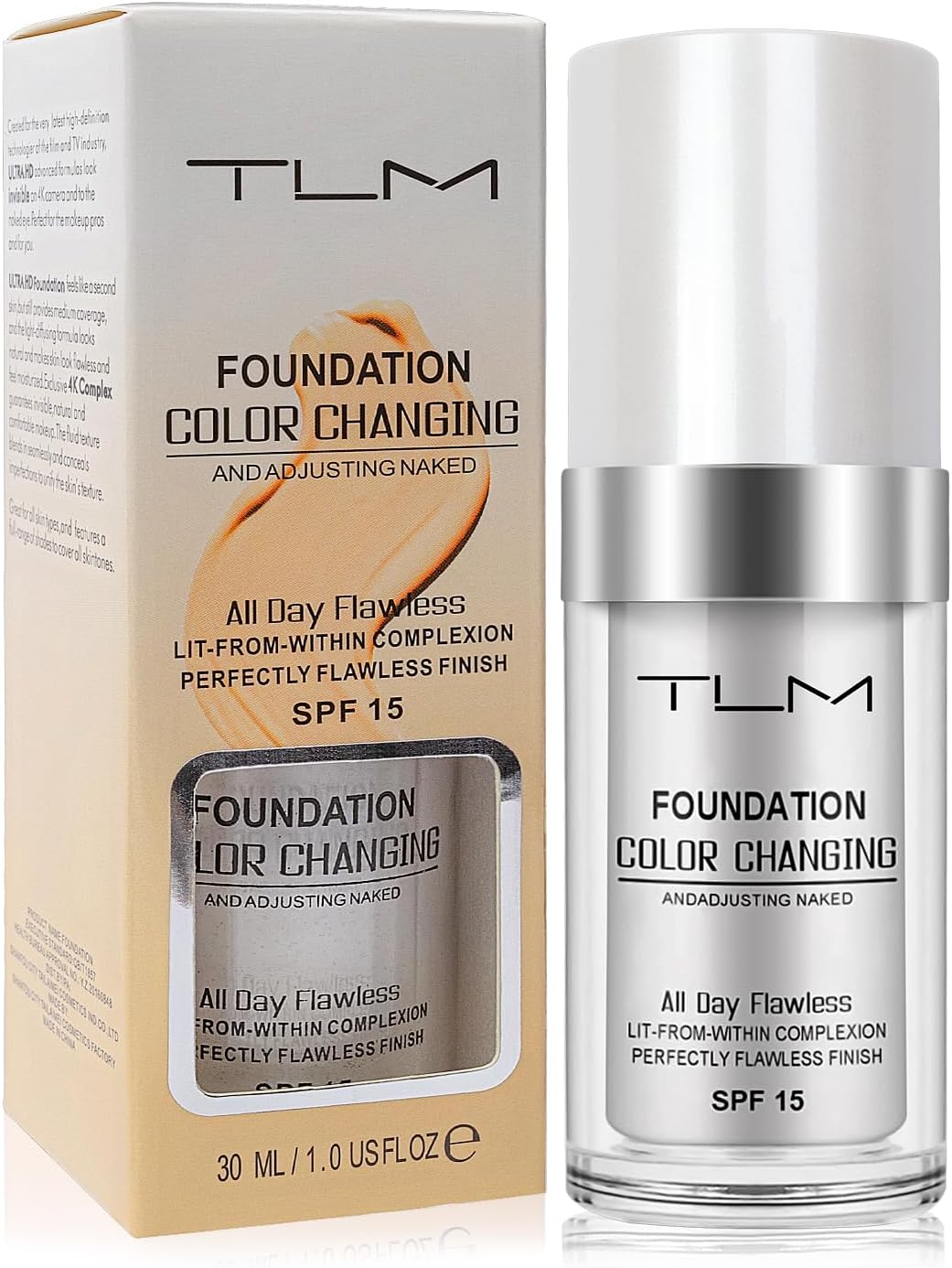 ReviGLam TLM Colour Changing Liquid Foundation Hides Wrinkles & Lines, BB Cream Makeup Base Concealer Cover Moisturizing Fluid for all Skin Tone SPF15, Pack of 1 - Glam Warehouse