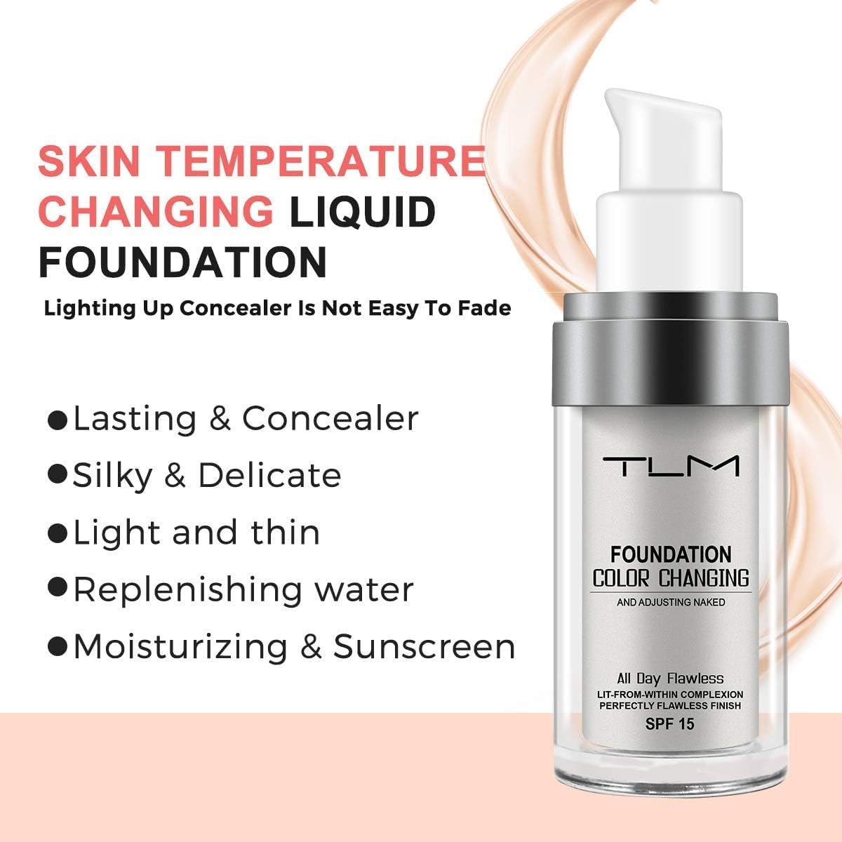 ReviGLam TLM Colour Changing Liquid Foundation Hides Wrinkles & Lines, BB Cream Makeup Base Concealer Cover Moisturizing Fluid for all Skin Tone SPF15, Pack of 2 - Glam Warehouse