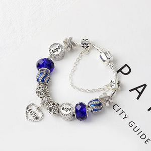 Romantic Love Heart Pendant Bracelet with Rhinestones, Glass Beads(18cm) - Glam Warehouse