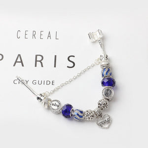 Romantic Love Heart Pendant Bracelet with Rhinestones, Glass Beads(18cm) - Glam Warehouse
