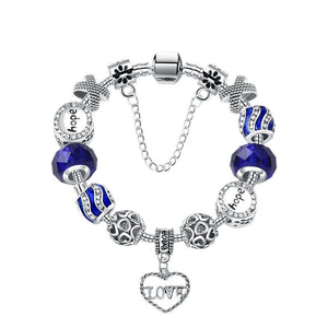 Romantic Love Heart Pendant Bracelet with Rhinestones, Glass Beads(18cm) - Glam Warehouse