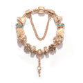 Rose Gold DIY Charm Bracelet with Crystal Heart, Clover & Key Pendant, Romantic Beaded Bracelet(18cm) - Glam Warehouse