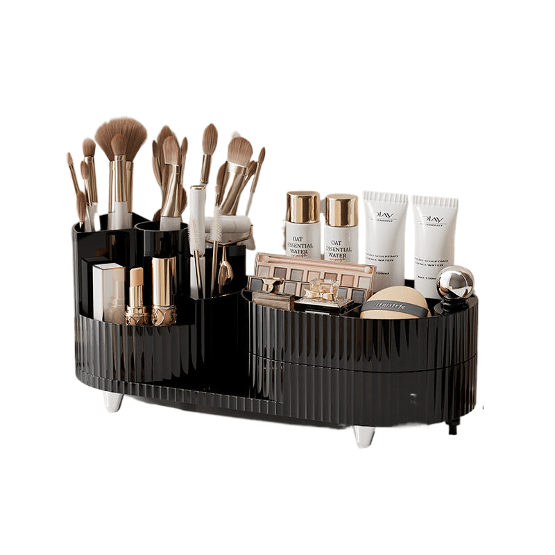 Rotating cosmetics storage box, two-layer black - Glam Warehouse