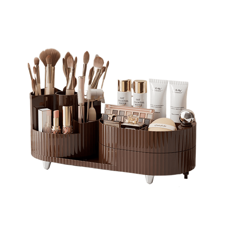 Rotating cosmetics storage box, two-layer milk tea brown - Glam Warehouse