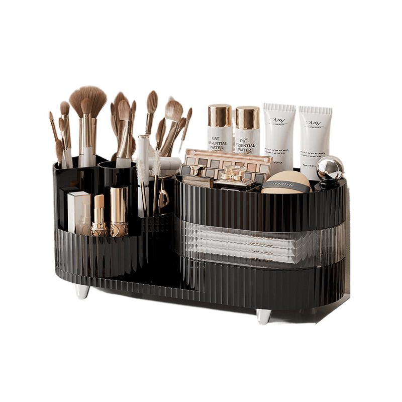 Rotating cosmetics storage box with three layers of milk black color - Glam Warehouse