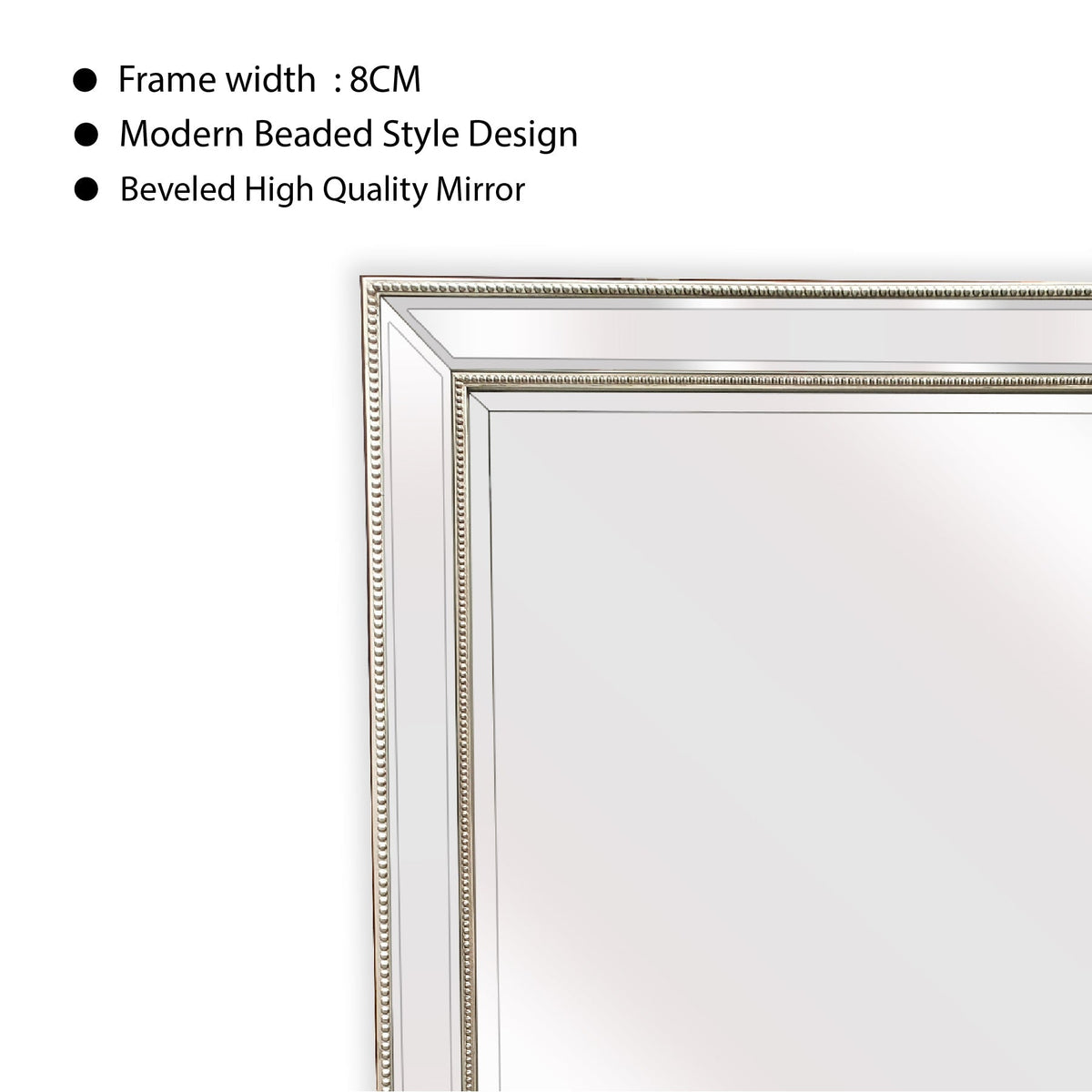 Silver Beaded Framed Mirror - Free Standing 50cm x 170cm - Glam Warehouse