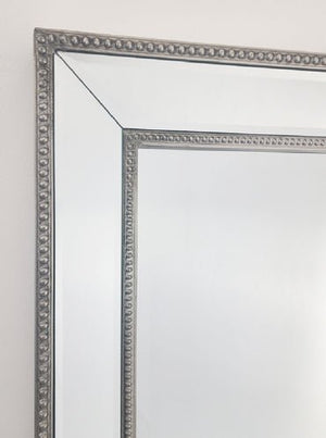 Silver Beaded Framed Mirror - Free Standing 50cm x 170cm - Glam Warehouse
