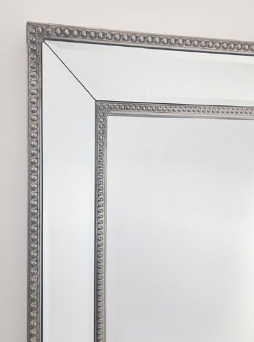 Silver Beaded Framed Mirror - Free Standing 50cm x 170cm - Glam Warehouse