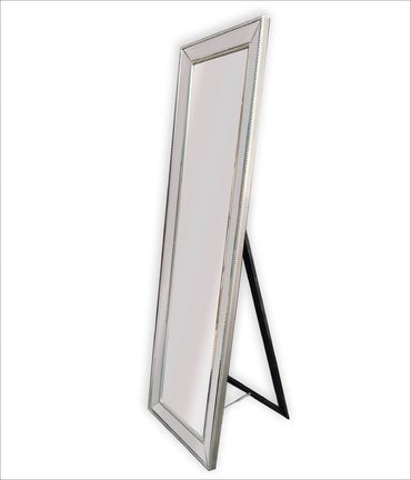 Silver Beaded Framed Mirror - Free Standing 50cm x 170cm - Glam Warehouse
