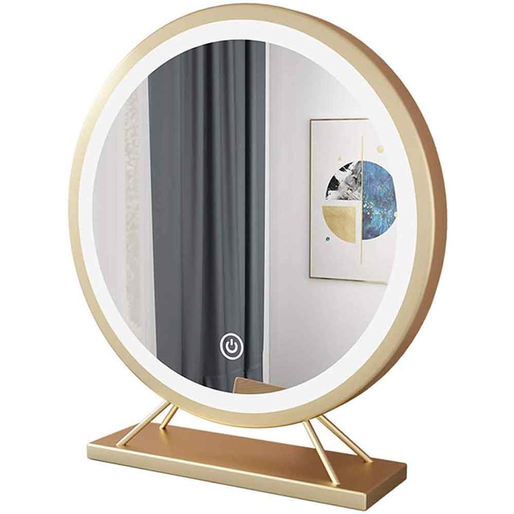 Touch Screen Table Desktop LED Light Vanity Mirror Makeup Mirror Round Mirror 40cm - Glam Warehouse