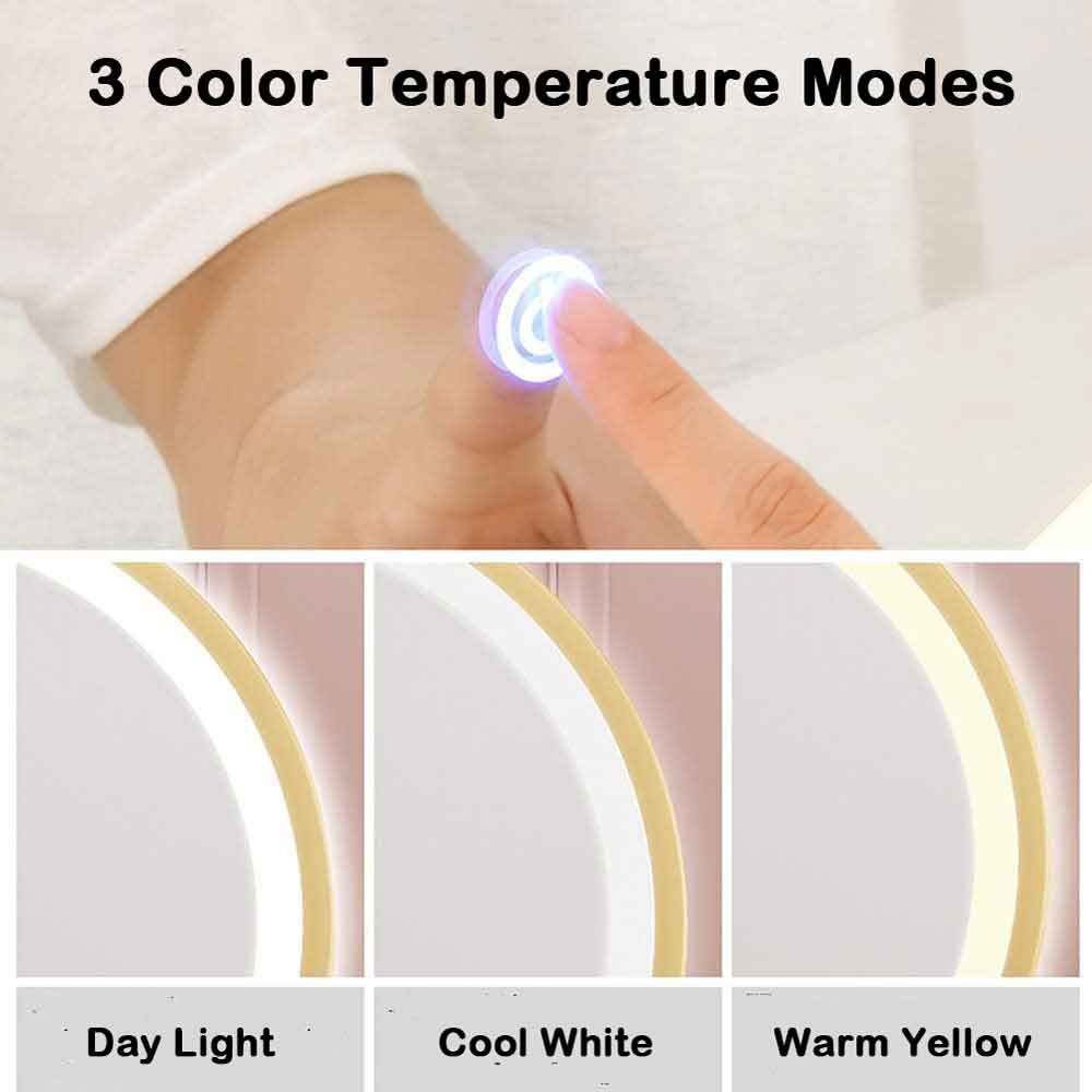 Touch Screen Table Desktop LED Light Vanity Mirror Makeup Mirror Round Mirror 40cm - Glam Warehouse