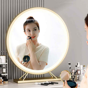 Touch Screen Table Desktop LED Light Vanity Mirror Makeup Mirror Round Mirror 40cm - Glam Warehouse