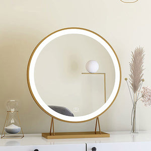 Touch Screen Table Desktop LED Light Vanity Mirror Makeup Mirror Round Mirror 40cm - Glam Warehouse
