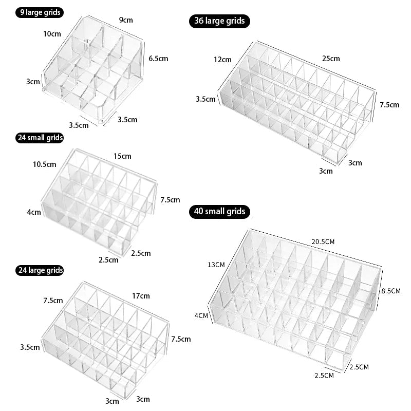 Transparent Makeup Organizer Box - 9/24/36/40 Grids - Glam Warehouse