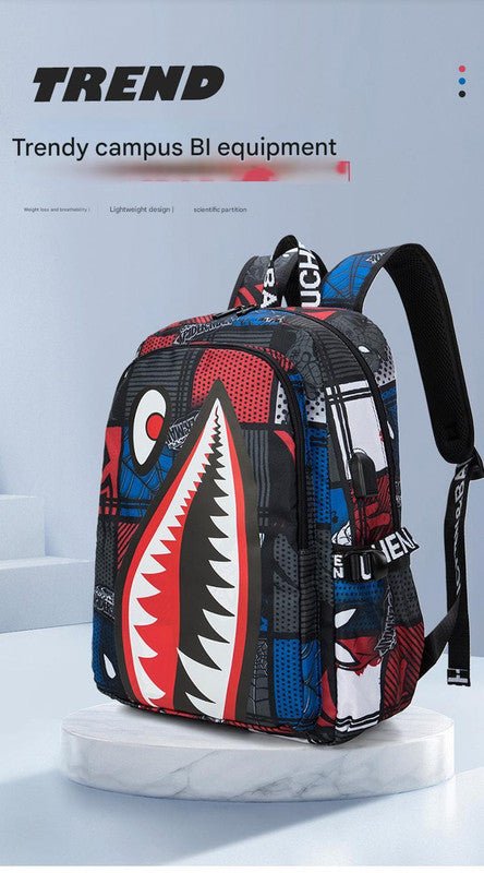 Trendsetter Shark Mouth Print Backpack - Lightweight & Breathable School Bag(Laser Blue) - Glam Warehouse