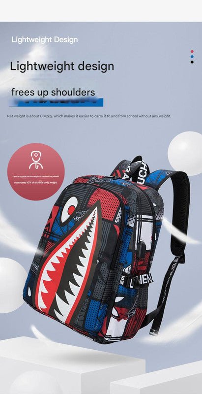 Trendsetter Shark Mouth Print Backpack - Lightweight & Breathable School Bag(Laser red) - Glam Warehouse